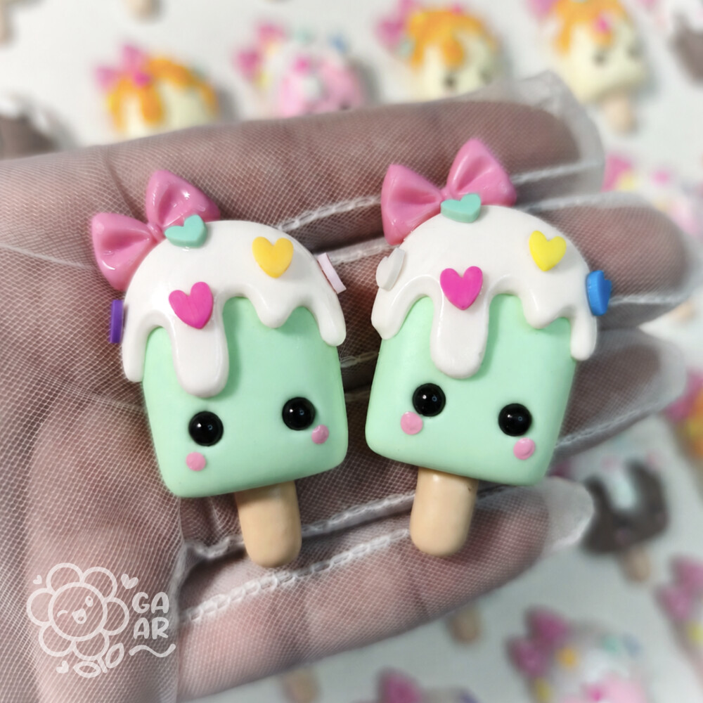 Aplique Picolé Kawaii Decorado em Biscuit para Laços, Tiaras, L