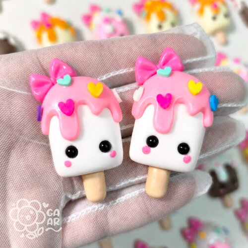 Aplique Picolé Kawaii Decorado em Biscuit para Laços, Tiaras, Lembrancinhas e Personalizados Infantis 5 cm