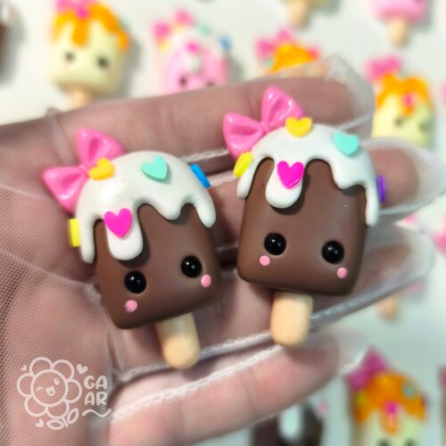 Aplique Picolé Kawaii Decorado em Biscuit para Laços, Tiaras, L