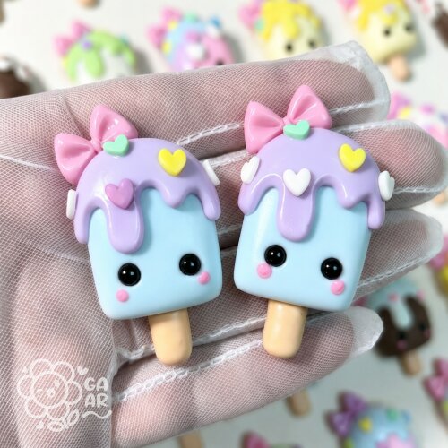 Aplique Picolé Kawaii Decorado em Biscuit para Laços, Tiaras, L