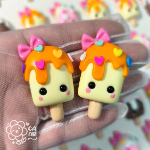 Aplique Picolé Kawaii Decorado em Biscuit para Laços, Tiaras, L