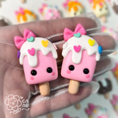 Aplique Picolé Kawaii Decorado em Biscuit para Laços, Tiaras, L