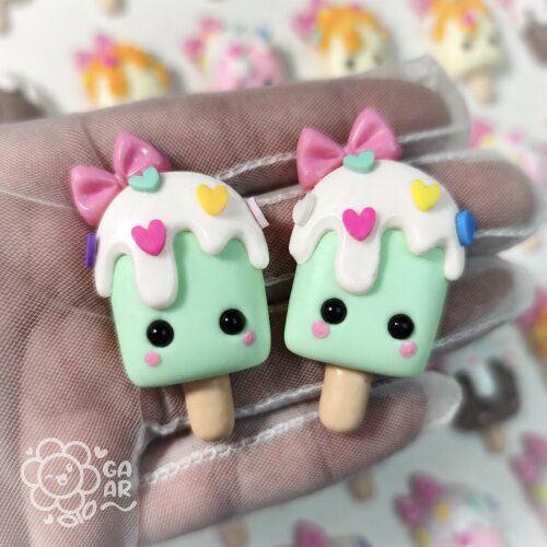 Aplique Picolé Kawaii Decorado em Biscuit para Laços, Tiaras, L