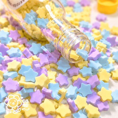 Confeito Fake Mini Estrelas Coloridas em Biscuit para Laços e Artesanato - Garrafinha 30g