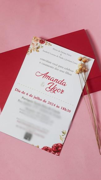 Convites de Casamento Com Envelope e Flores Secas