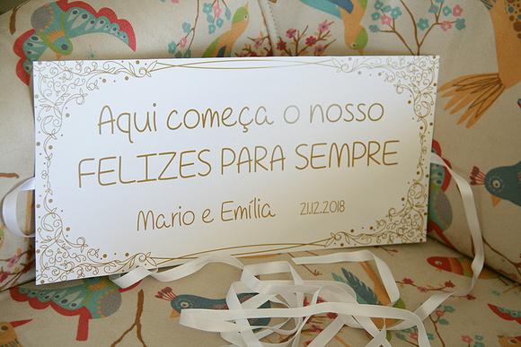 Plaquinha para altar de casamento