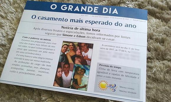 Convite jornal para padrinhos de casamento