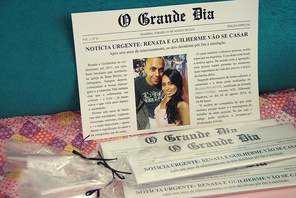Convite jornal para padrinhos de casamento