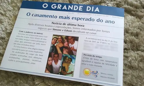 Convite jornal para padrinhos de casamento