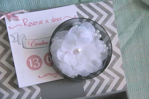 Caixa para os padrinhos: Convite com manual, corsage e gravata