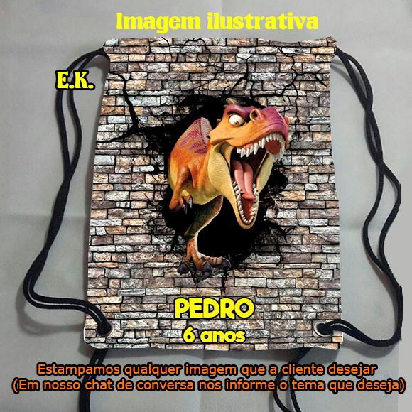 Mochilinha Sacolinha Sacochila Mochila Dinossauro 18x28cm (pequen