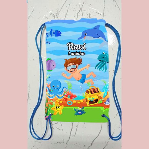 Mochila Mochilinha Sacolinha sacochila Fundo do Mar 18x28cm