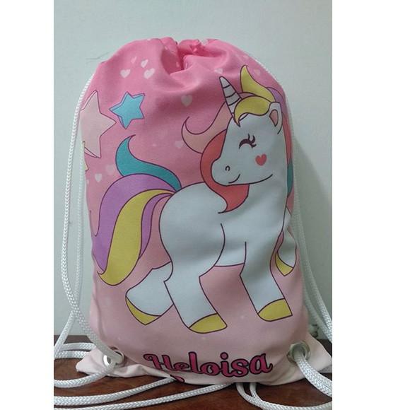 Mochila Mochilinha Sacolinha Sacochila Unicórnio 18x28cm