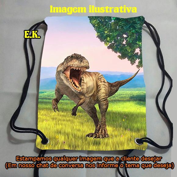 Mochila sacolinha sacochila mochilinha Dinossauro 18x28cm