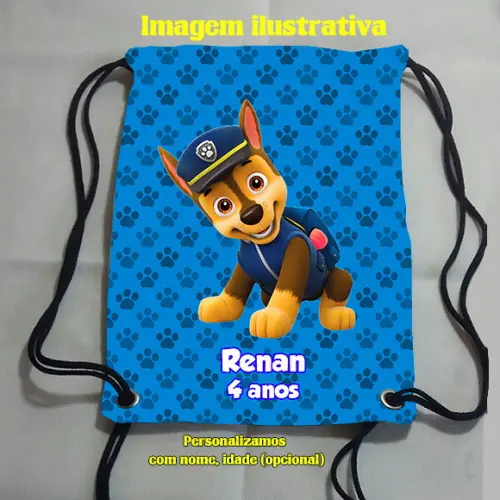 Mochilinha mochila sacolinha sacochila Patrulha Canina Chase 18x28cm