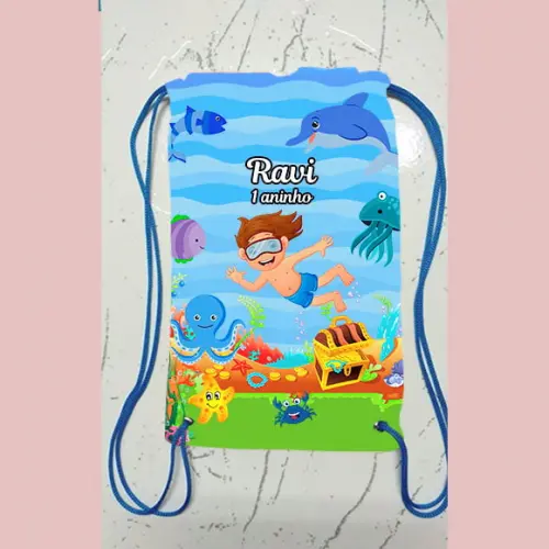 Mochila Mochilinha Sacolinha sacochila Fundo do Mar 18x28cm