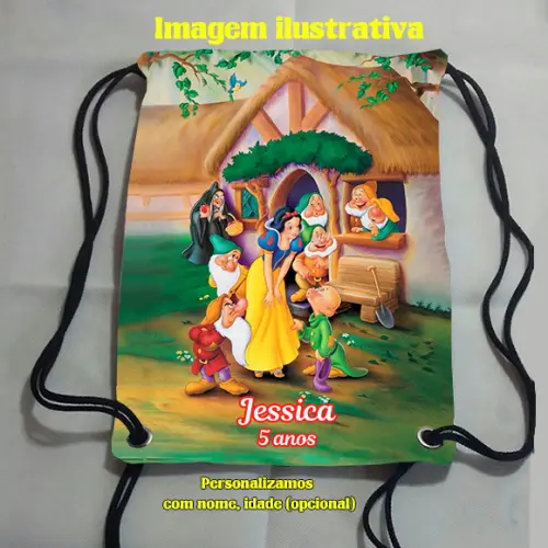 Mochilinha Mochila Sacolinha Sacochila Branca de Neve e os Sete Anões 18x28cm