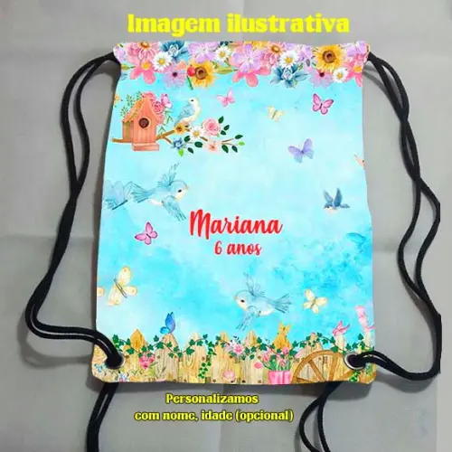 Mochila Mochilinha Sacolinha Sacochila Jardim Encantado 18x28cm