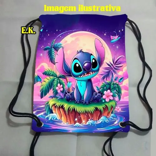 Mochilinha Mochila Sacolinha Sacochila Stitch 18x28cm