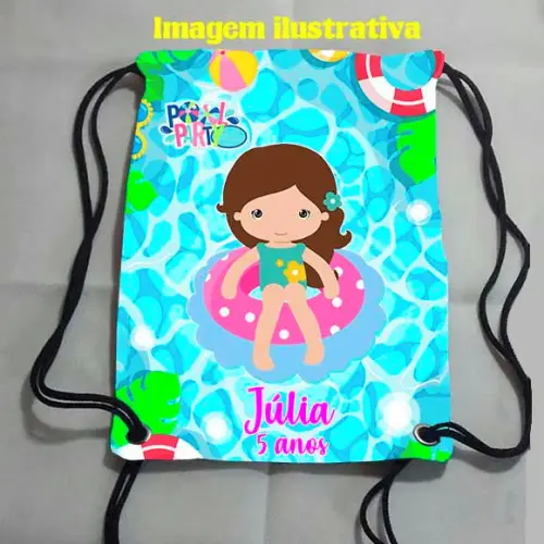 Mochilinha Mochila Sacolinha Sacochila Pool Party 18x28cm