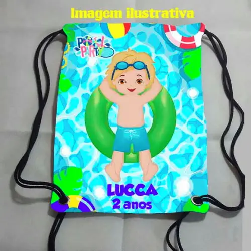 Mochilinha Mochila Sacochila Sacolinha Pool Party - Festa na Piscina 18x28cm