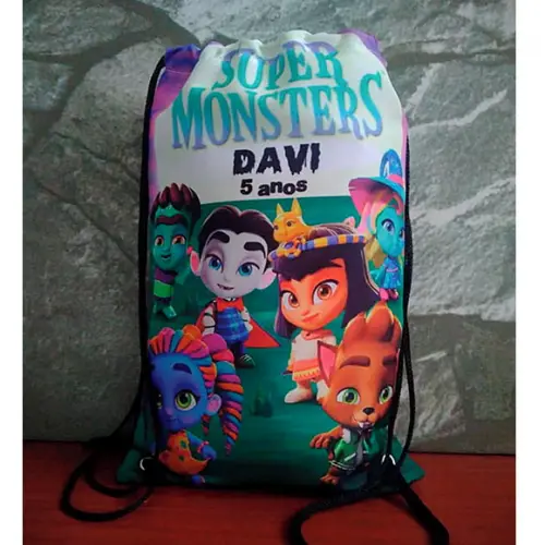 Sacochila mochila mochilinha sacolinha Super Monstros em Ação 18x28cm