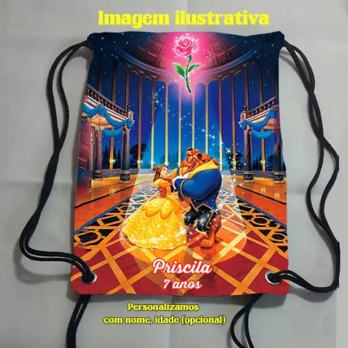 Mochilinha mochila sacochila sacolinha Personalizada a Bela e a Fera 18x28cm