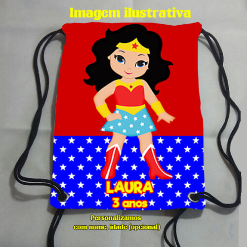 Mochilinha Infantil Sacochila Sacolinha Mochila saco personalizado Mulher Maravilha 18x28cm
