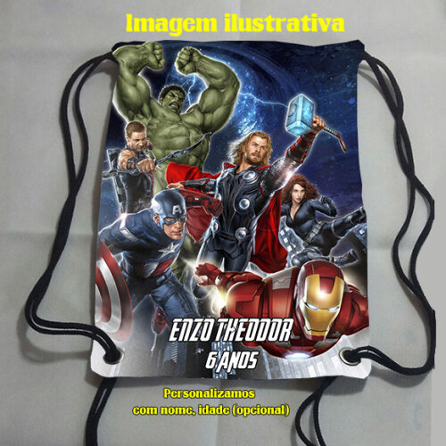 Mochila tipo saco Sacochila Mochilinha Personalizada Vingadores 18x28cm