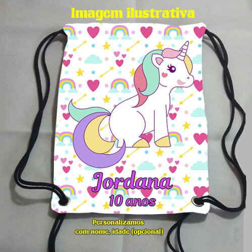 Mochilinha Sacochila Mochila tipo saco Sacolinha personalizada Unicórnio 18x28cm