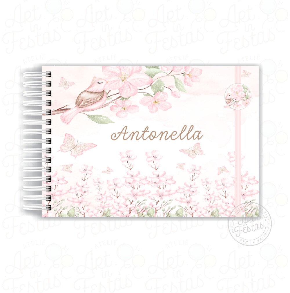 Caderno de Mensagens Passarinho e Flores