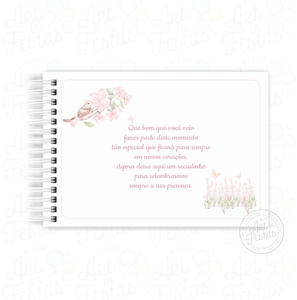 Caderno de Mensagens Passarinho e Flores