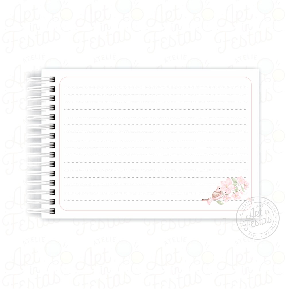 Caderno de Mensagens Passarinho e Flores