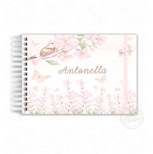 Caderno de Mensagens Passarinho e Flores