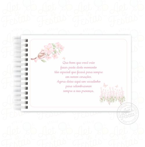Caderno de Mensagens Passarinho e Flores