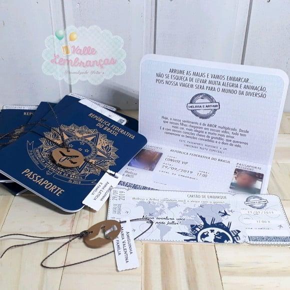 Convite Passaporte com 2 Cartão de Embarque