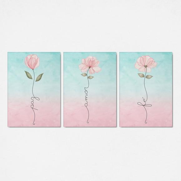 Kit 3 Quadrinhos Paz Amor e Fé 20x28