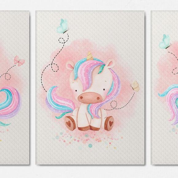 Kit 3 Quadrinhos Unicornio