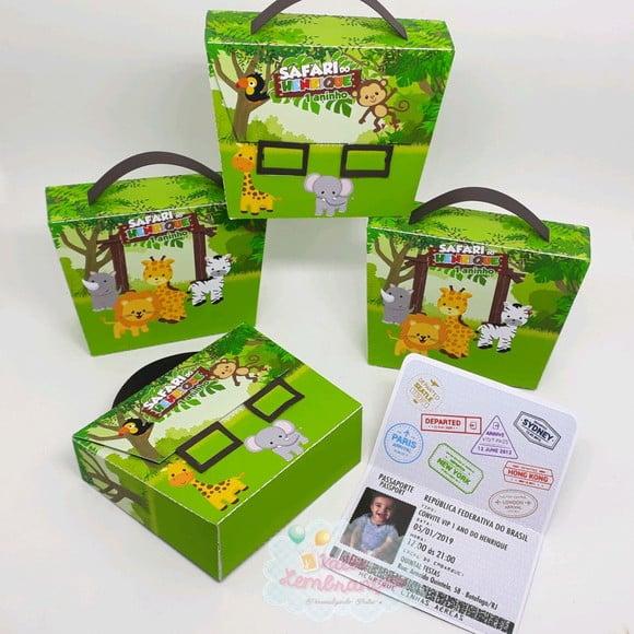 Convite Maletinha com Passaporte Baby Safari