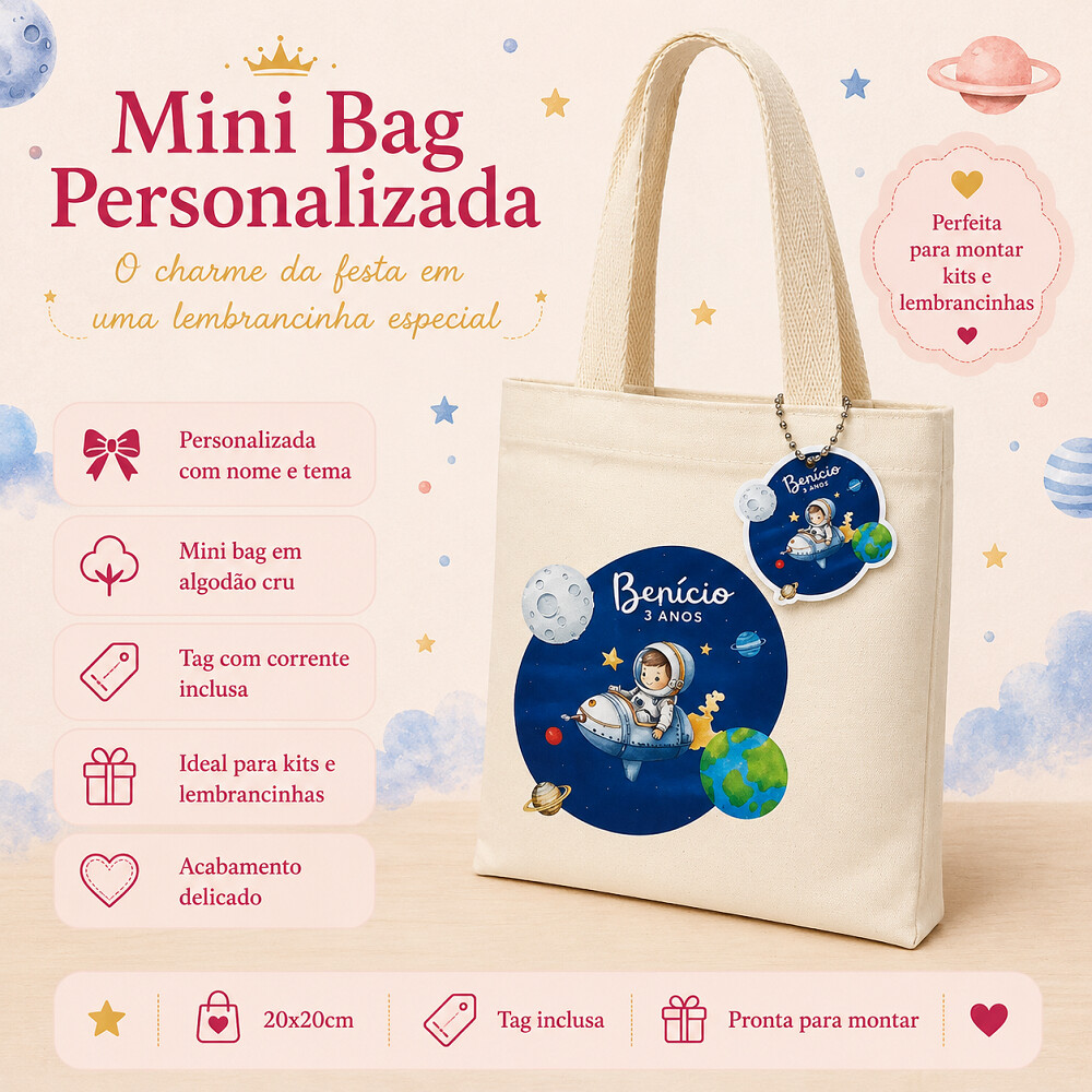 Mini Bag Personalizada em Algodão Cru com Tag