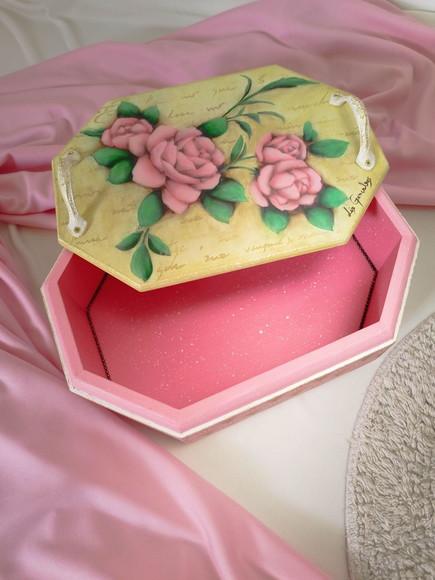 Caixa Russa Retangular Oitavada mdf Decorada Pintada à Mão