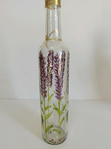 Garrafa Decorada Pintada à Mão Lavanda