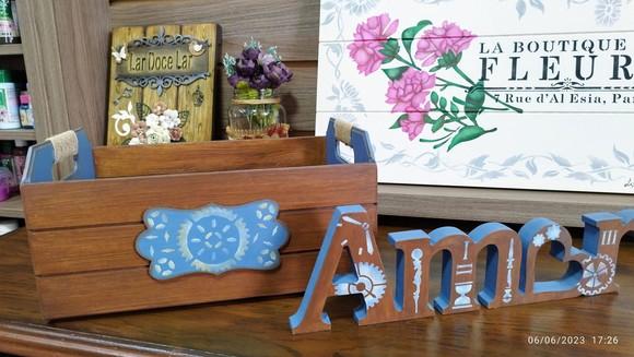 Kit Caixote Mais Palavra Decorativa Amor Dia dos Pais