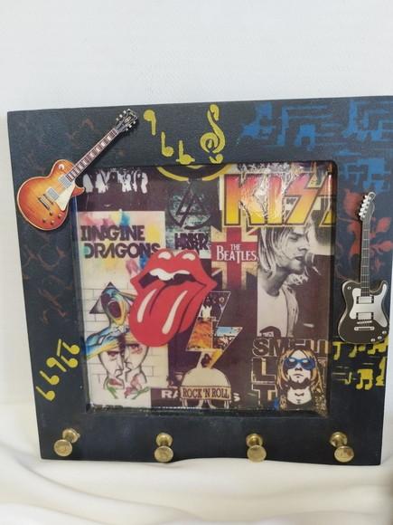Porta Chaves + Porta Lápis/foto Decorado Rock Dia dos Pais