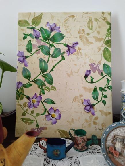Tela Pintada à Mão com Tinta Acrílica Flores Thumbergias