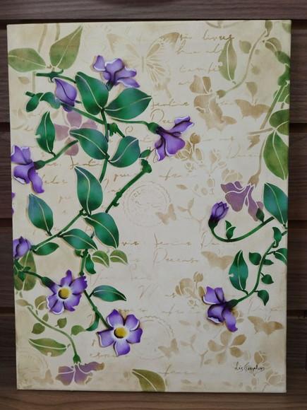 Tela Pintada à Mão com Tinta Acrílica Flores Thumbergias