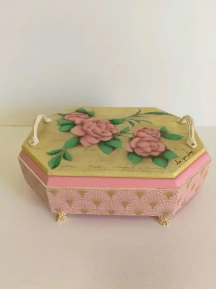 Caixa Russa Retangular Oitavada mdf Decorada Pintada à Mão