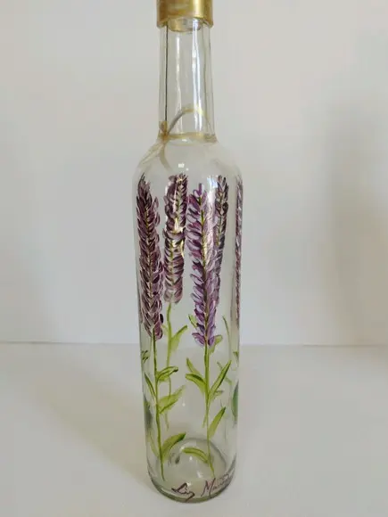 Garrafa Decorada Pintada à Mão Lavanda