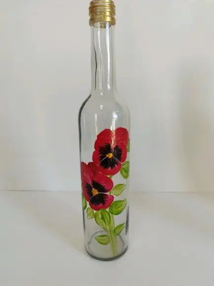 Garrafa Decorada Pintada à Mão Amor Perfeito