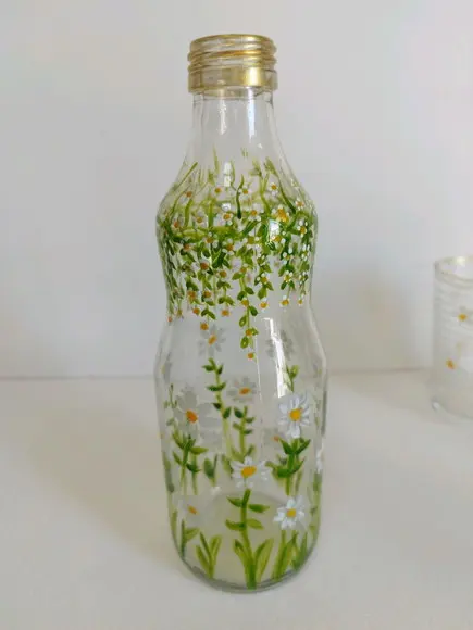 Garrafa e Copos Decorados com Pintura à Mão